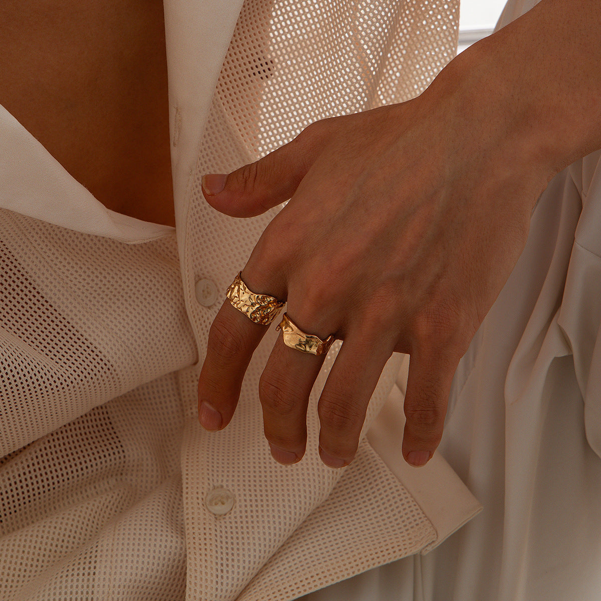 Men Gold Plated Textured Adjustable Finger Ring