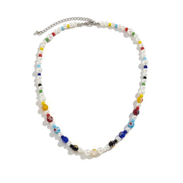 Silver-Plated Artificial Beaded Minimal Necklace