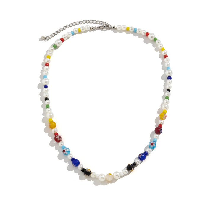 Silver-Plated Artificial Beaded Minimal Necklace