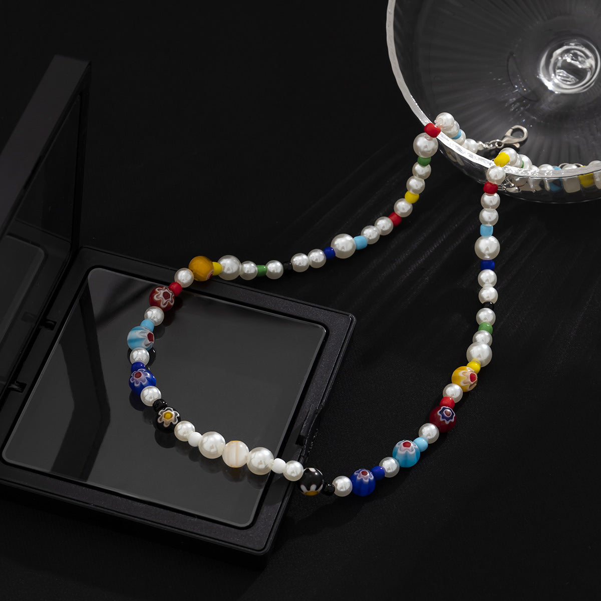 Silver-Plated Artificial Beaded Minimal Necklace