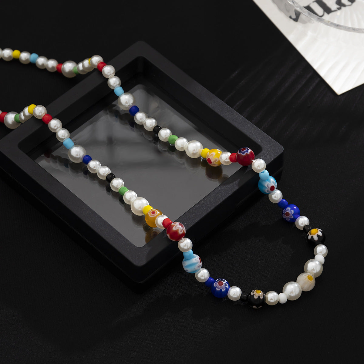 Silver-Plated Artificial Beaded Minimal Necklace