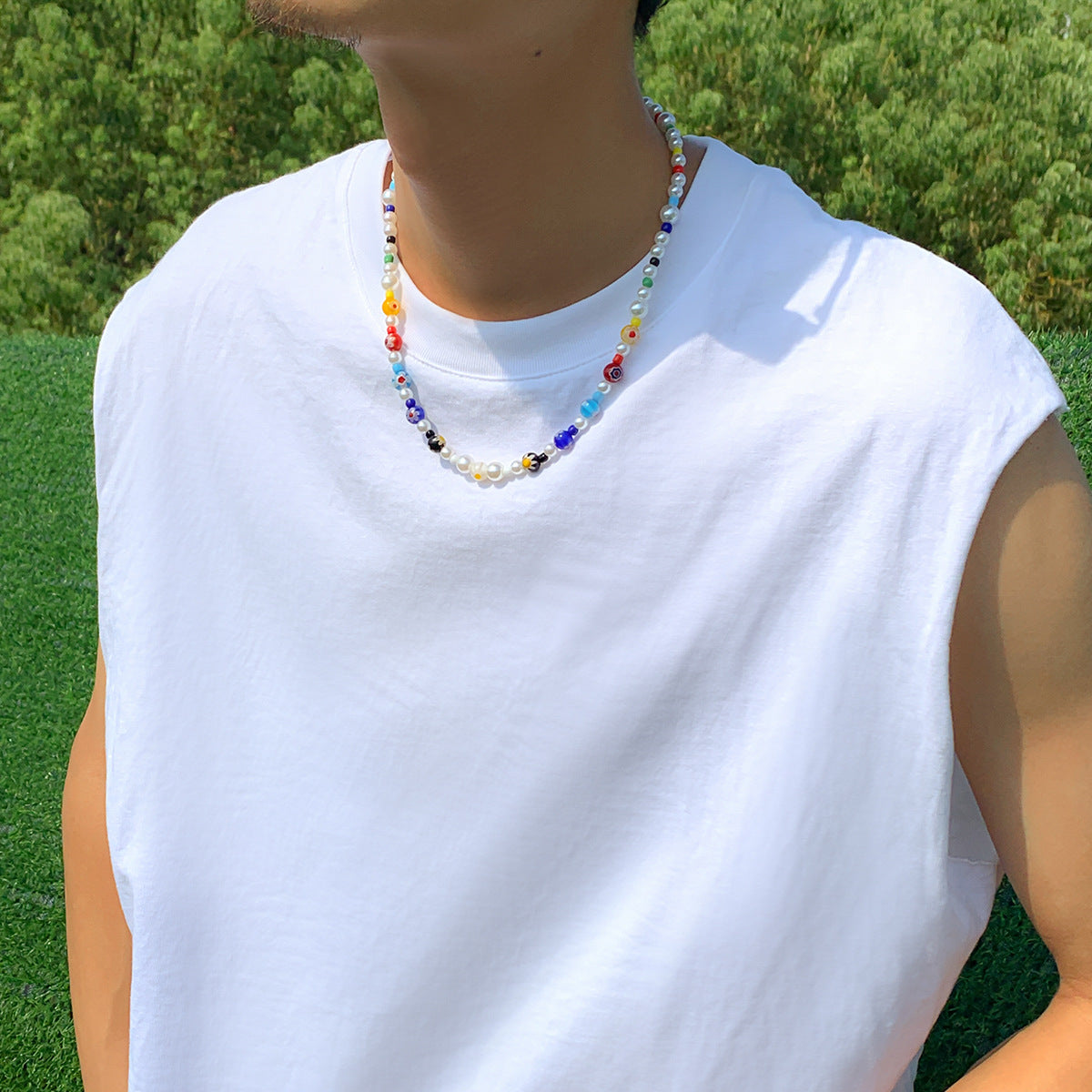 Silver-Plated Artificial Beaded Minimal Necklace