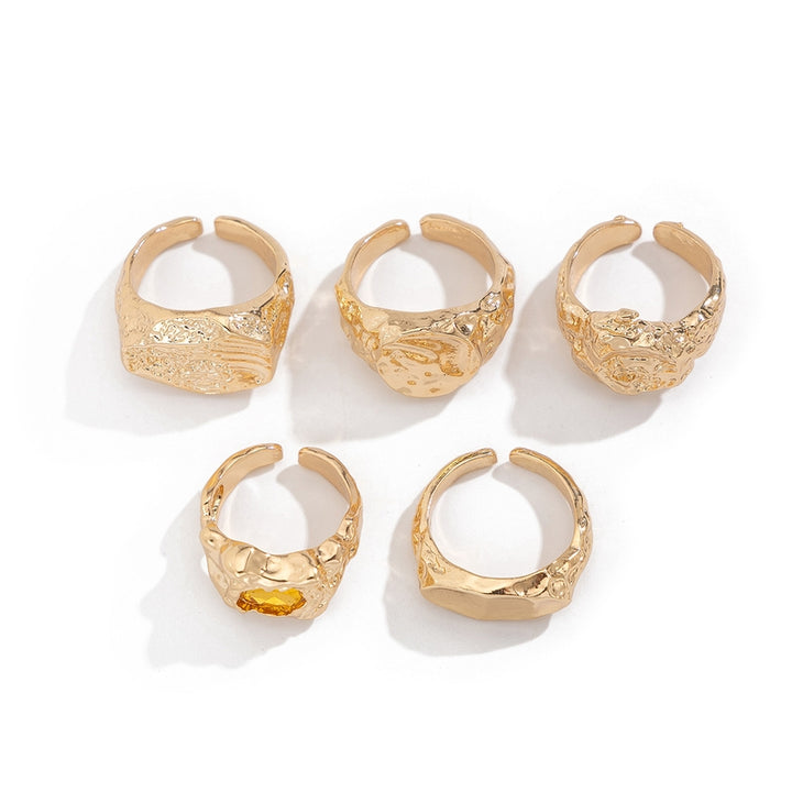 Men Pack of 5 Gold-Plated Stone Studded Finger Rings