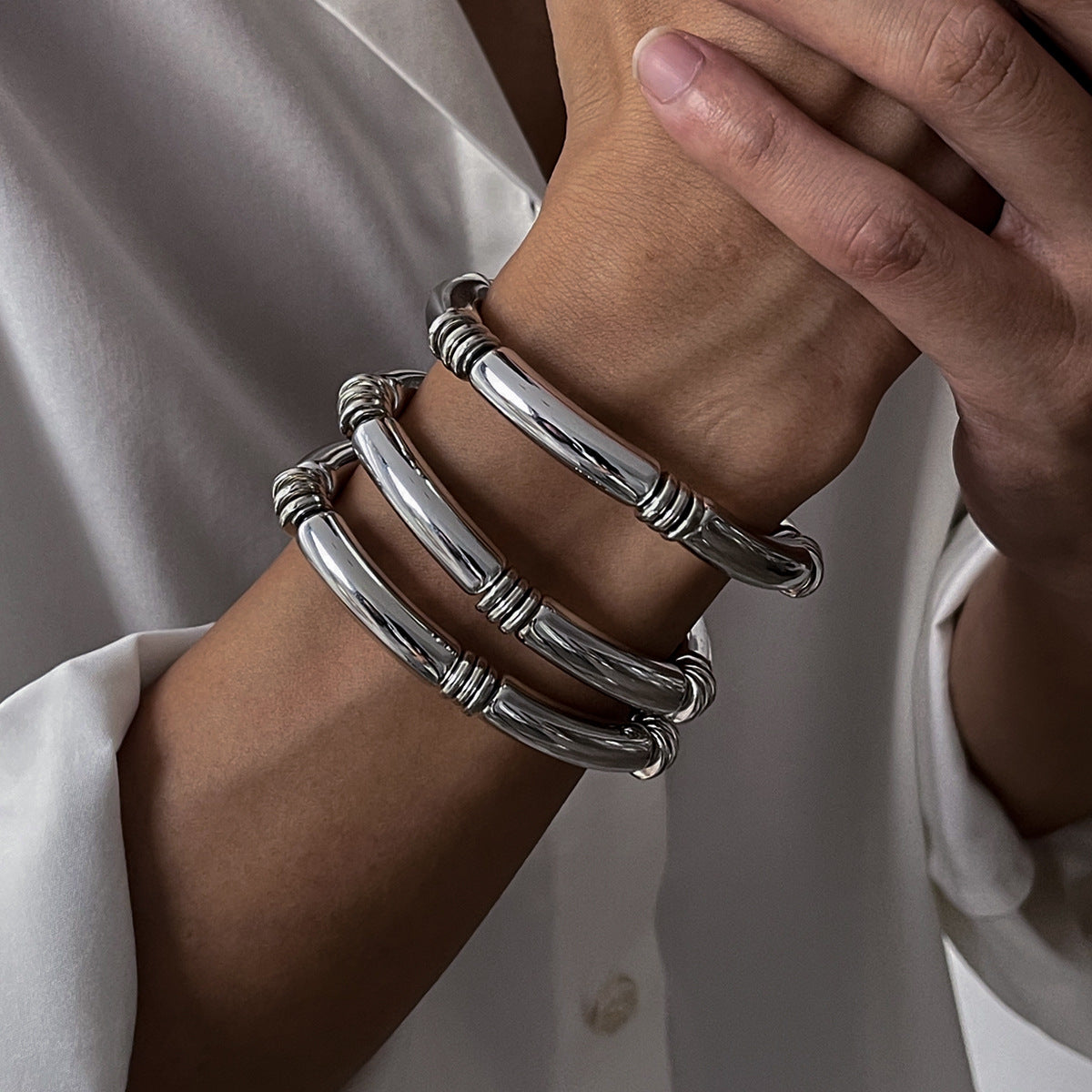 Men Silver Plated Kada Bracelet