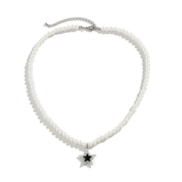 Silver-Plated Artificial Beaded Minimal Necklace