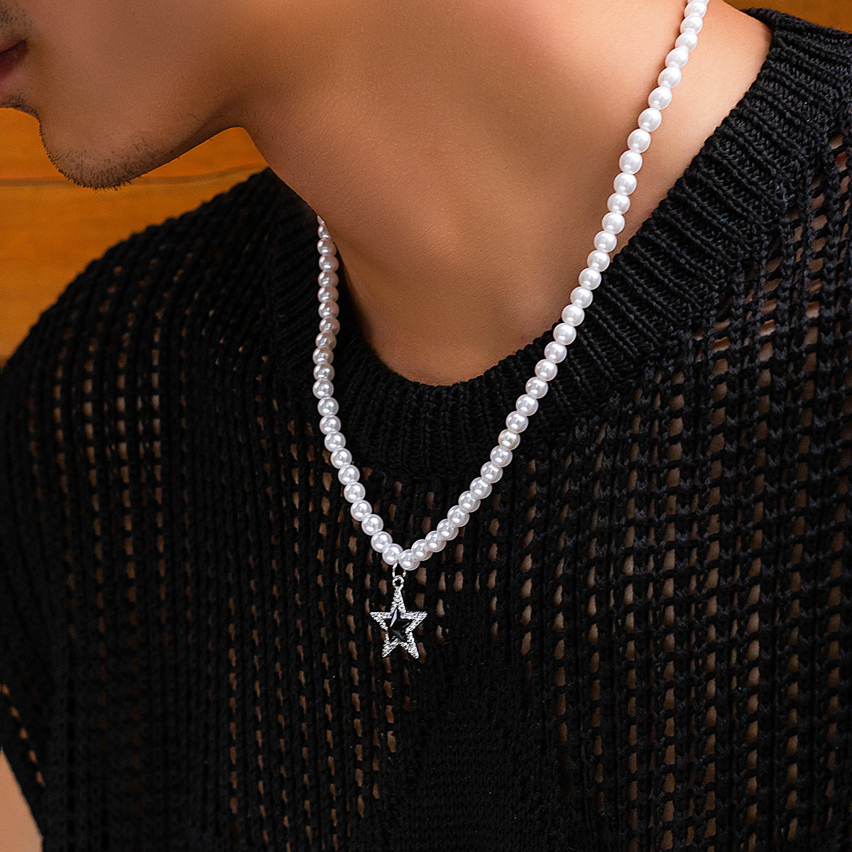 Silver-Plated Artificial Beaded Minimal Necklace