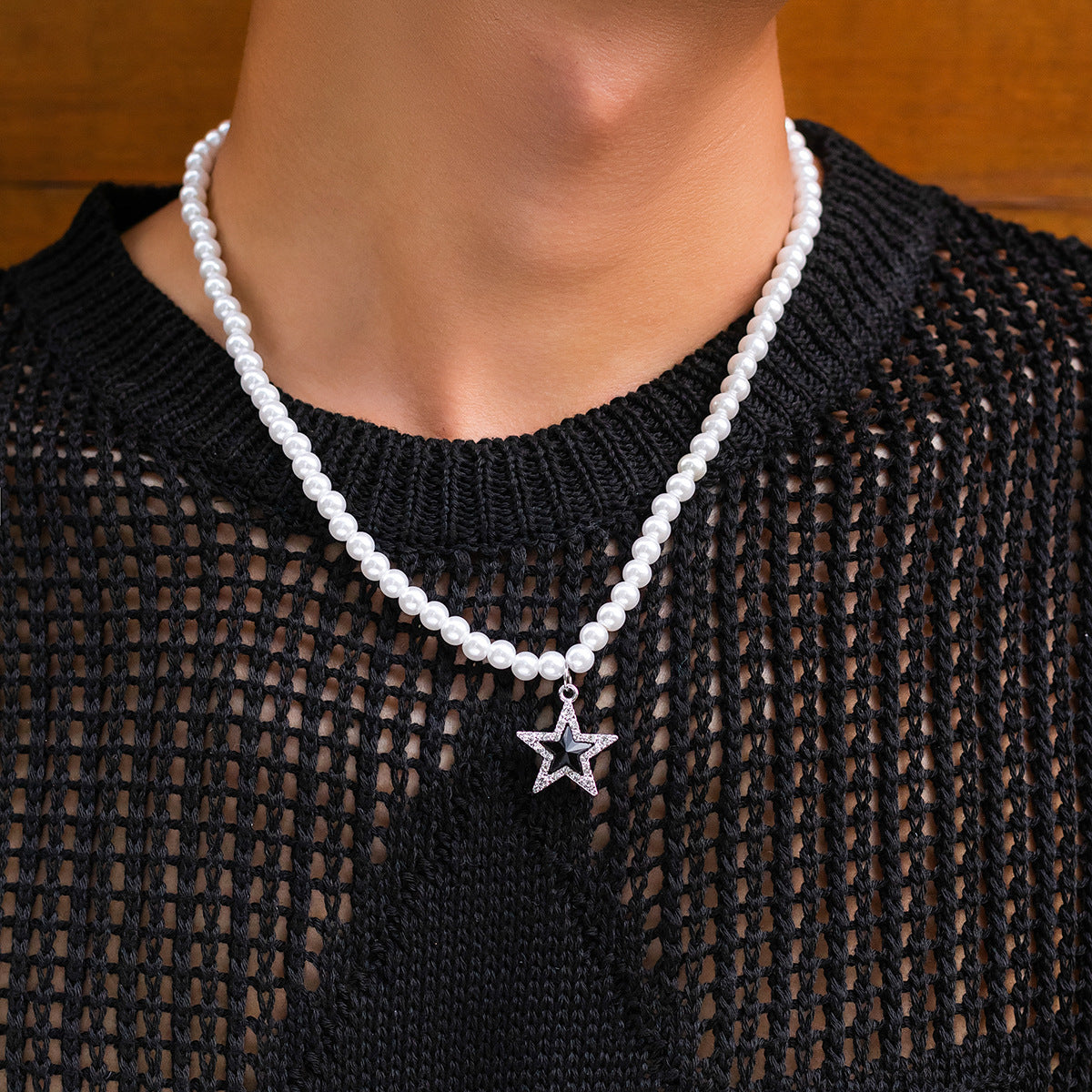 Silver-Plated Artificial Beaded Minimal Necklace