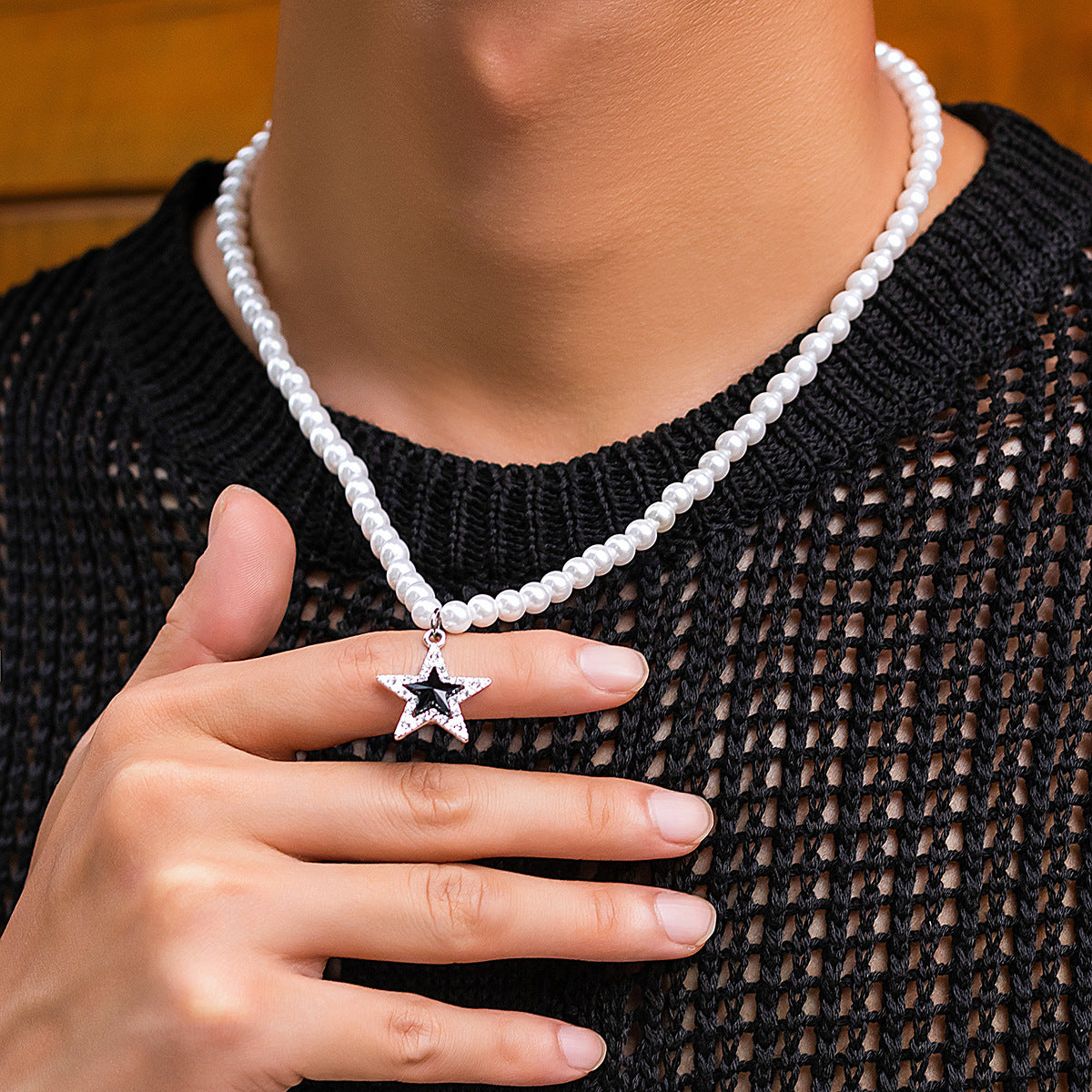 Silver-Plated Artificial Beaded Minimal Necklace