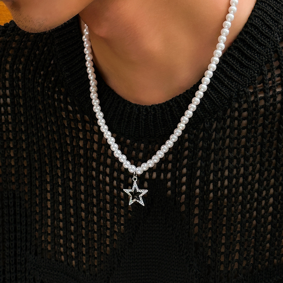 Silver-Plated Artificial Beaded Minimal Necklace