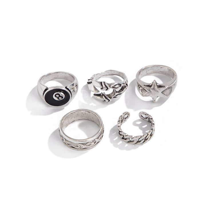 Set Of 5 Sliver-Plated Adjustable Finger Rings