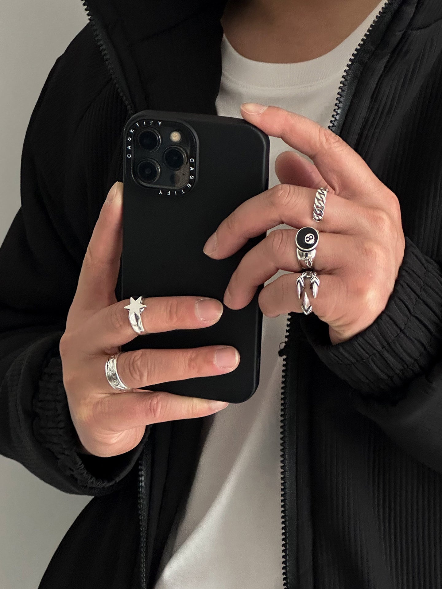 Set Of 5 Sliver-Plated Adjustable Finger Rings