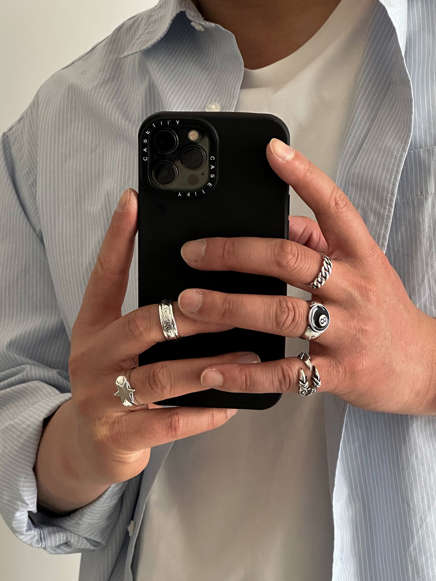 Set Of 5 Sliver-Plated Adjustable Finger Rings