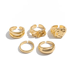 Men Set Of 5 Gold-Plating Adjustable Finger Ring