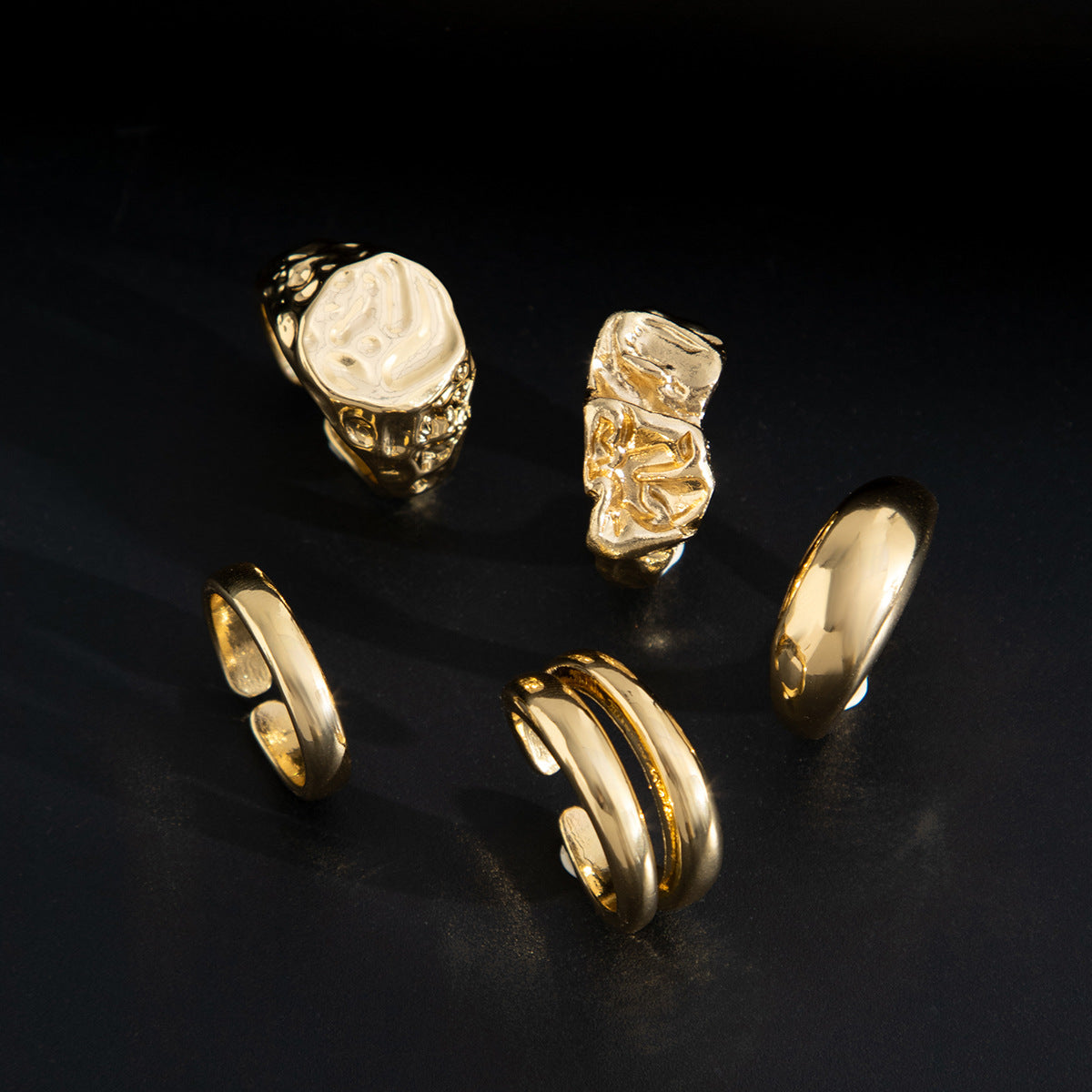 Men Set Of 5 Gold-Plating Adjustable Finger Ring
