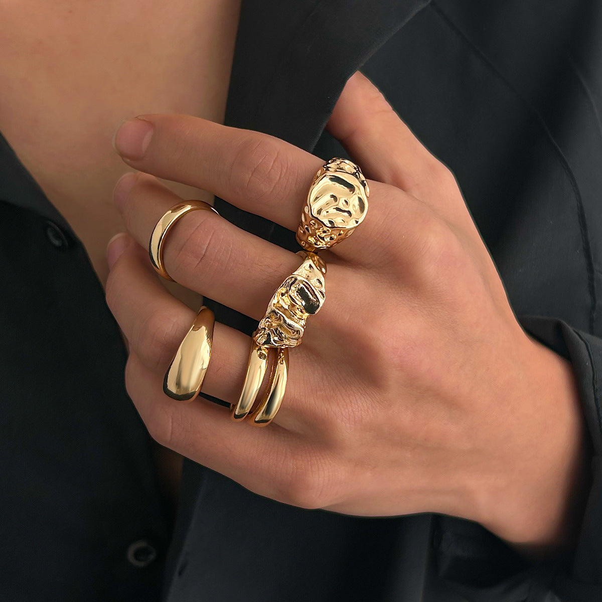 Men Set Of 5 Gold-Plating Adjustable Finger Ring