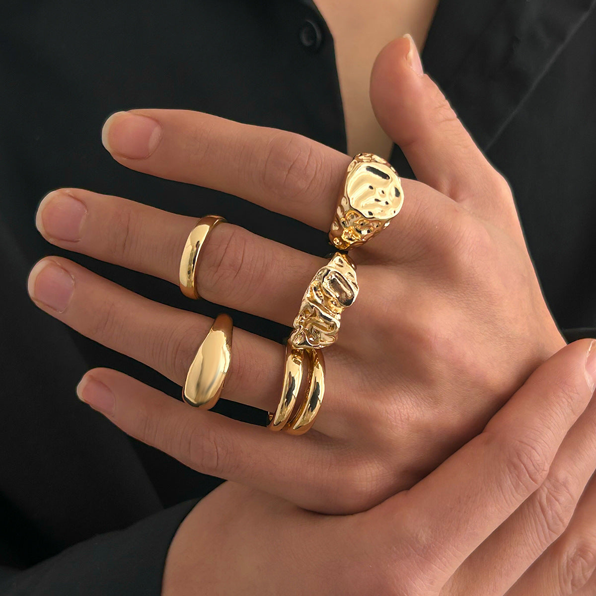 Men Set Of 5 Gold-Plating Adjustable Finger Ring