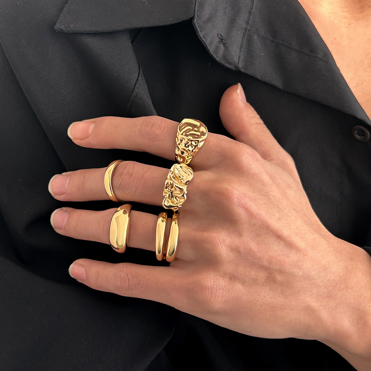Men Set Of 5 Gold-Plating Adjustable Finger Ring