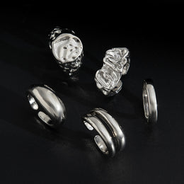 Men Pack of 5 Silver-Plated Finger Rings