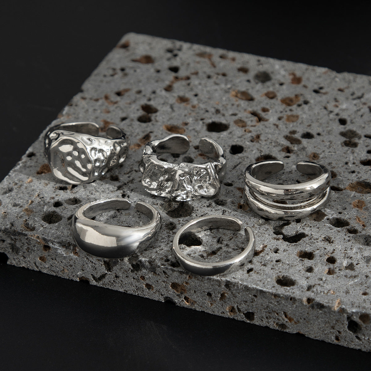 Men Pack of 5 Silver-Plated Finger Rings