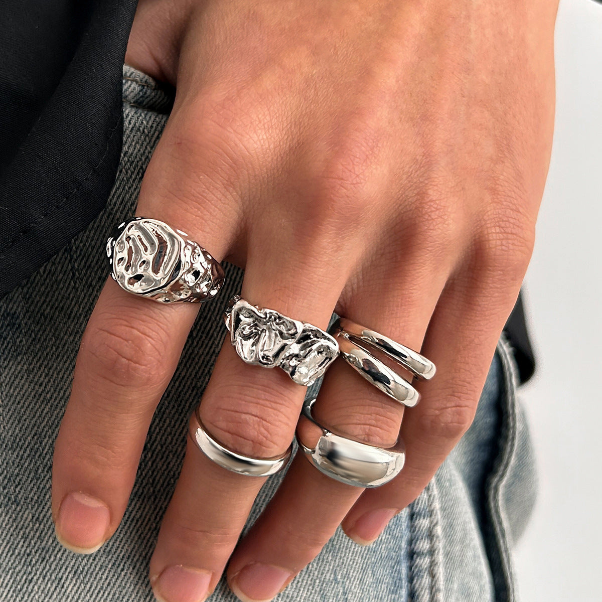 Men Pack of 5 Silver-Plated Finger Rings