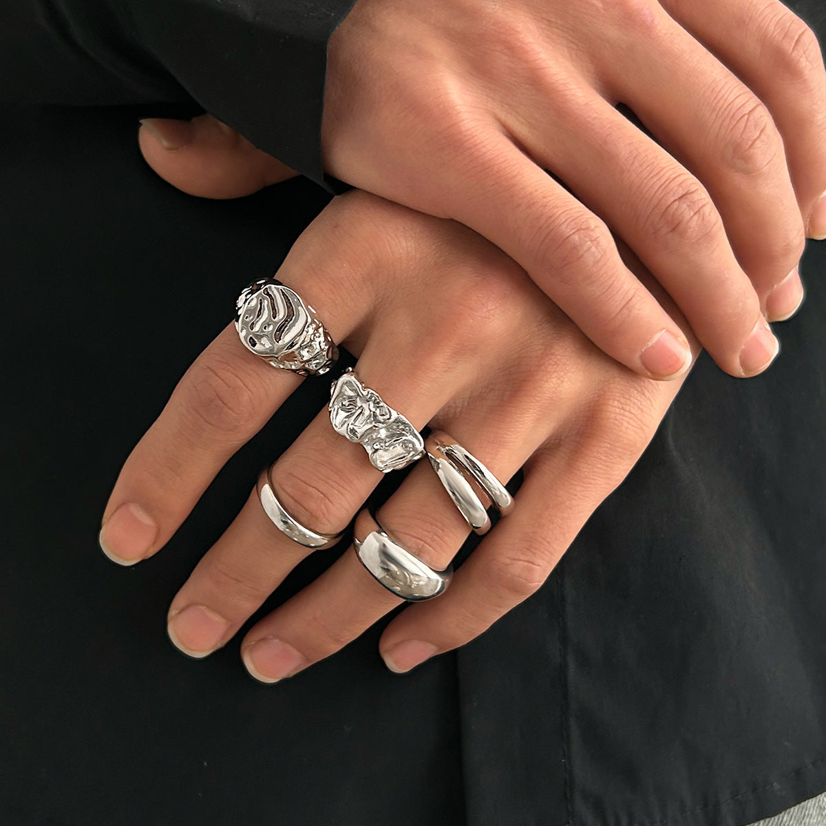 Men Pack of 5 Silver-Plated Finger Rings
