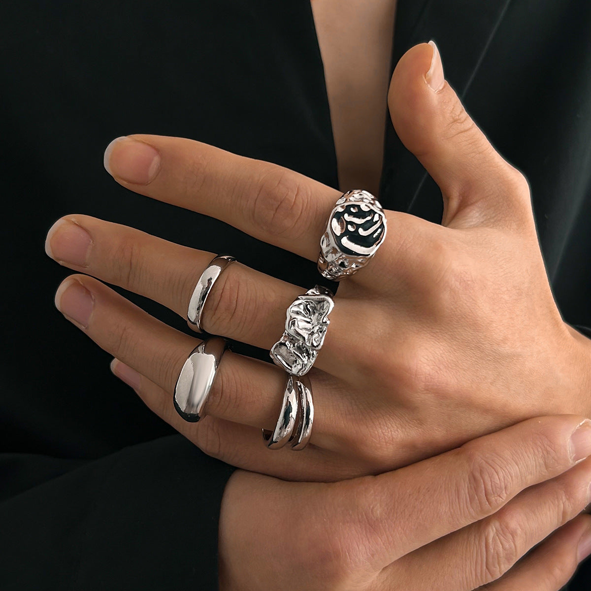 Men Pack of 5 Silver-Plated Finger Rings