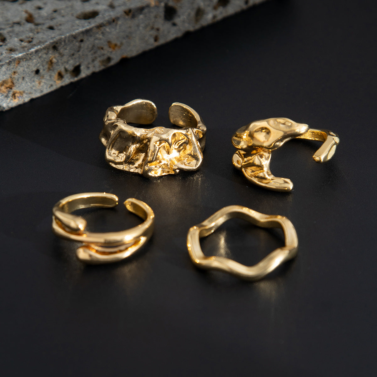 Men Set Of 4 Gold-Plated Finger Rings