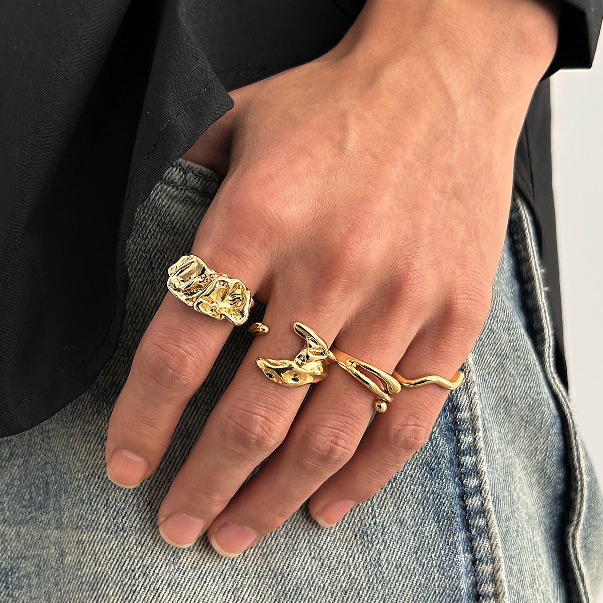 Men Set Of 4 Gold-Plated Finger Rings