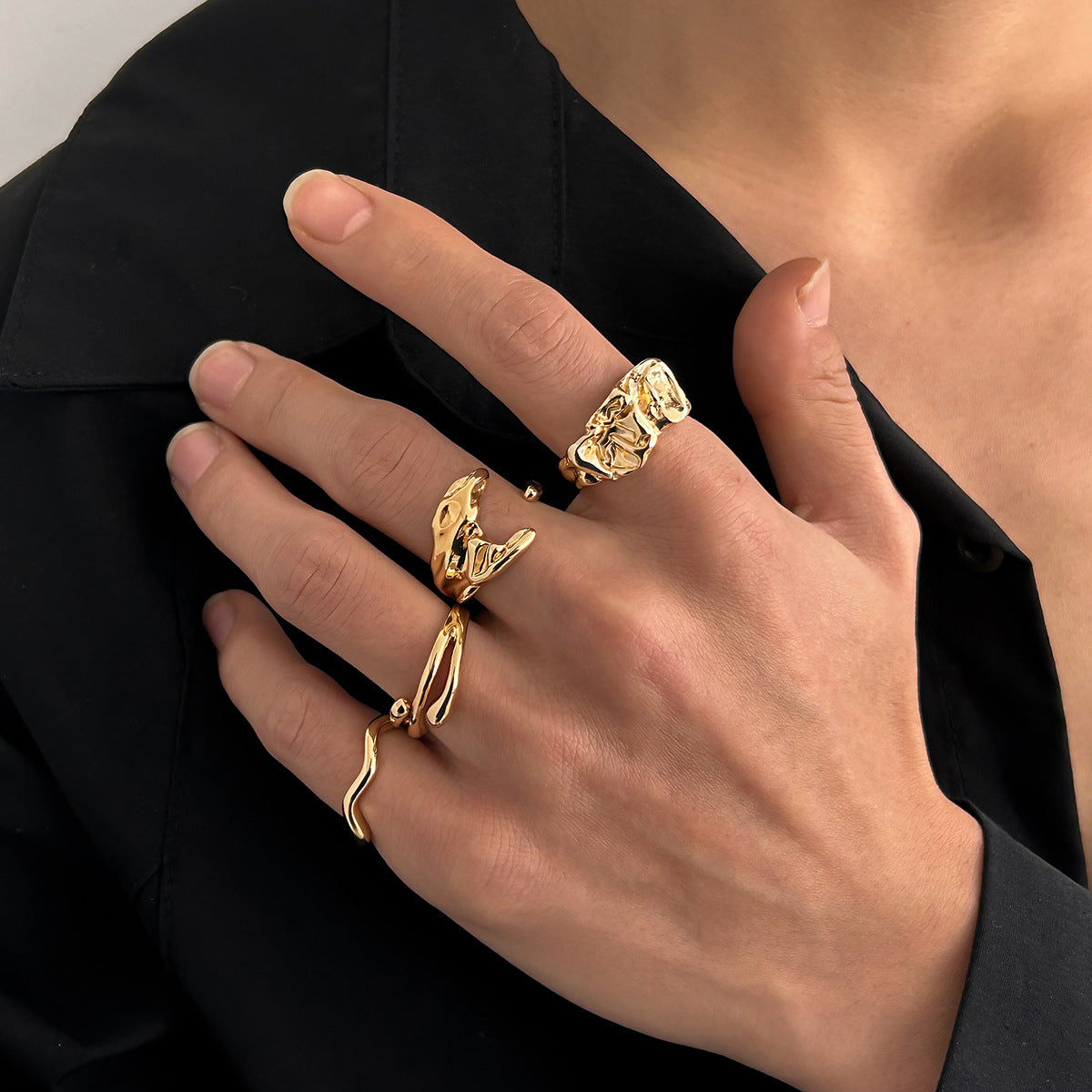 Men Set Of 4 Gold-Plated Finger Rings