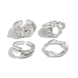 Men Set Of 4 Sliver-Plated Adjustable Finger Rings
