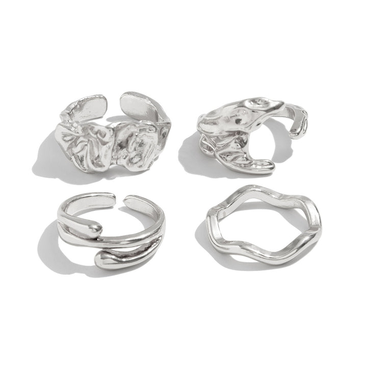 Men Set Of 4 Sliver-Plated Adjustable Finger Rings