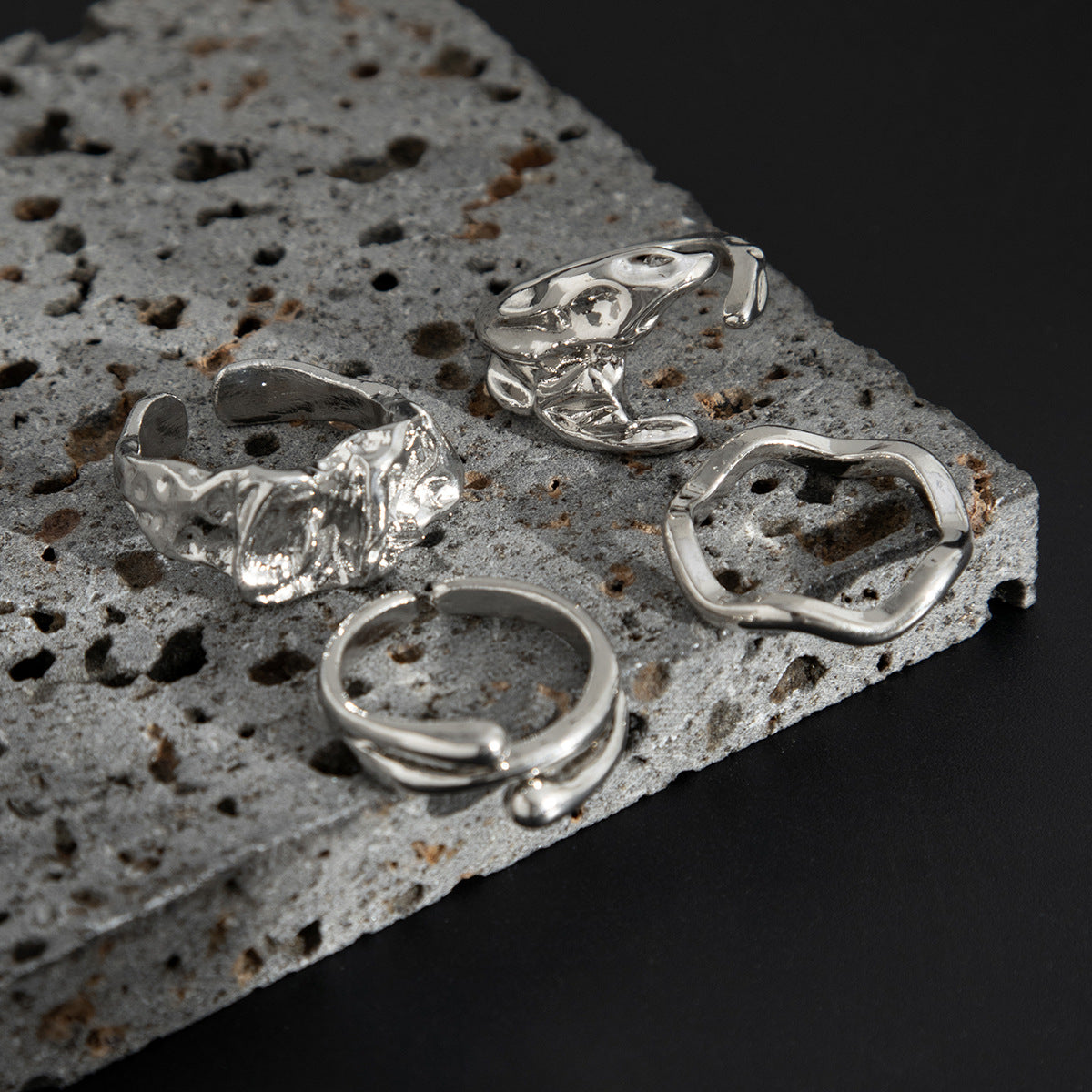 Men Set Of 4 Sliver-Plated Adjustable Finger Rings