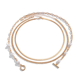 SEt Of 3 Gold-Plated Artificial Baeded MInimal Necklace