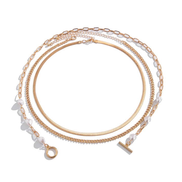 SEt Of 3 Gold-Plated Artificial Baeded MInimal Necklace