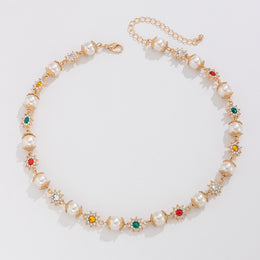 Gold-Plated Artificial Stones Studded & Pearls Beaded Necklace