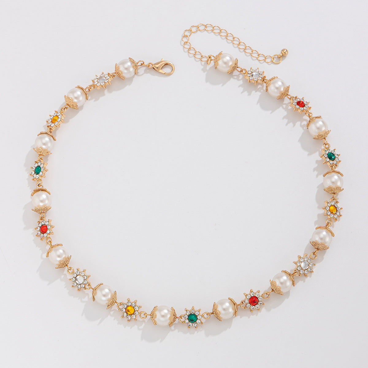 Gold-Plated Artificial Stones Studded & Pearls Beaded Necklace