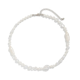 Silver-Plated Artificial Beaded Minimal Necklace
