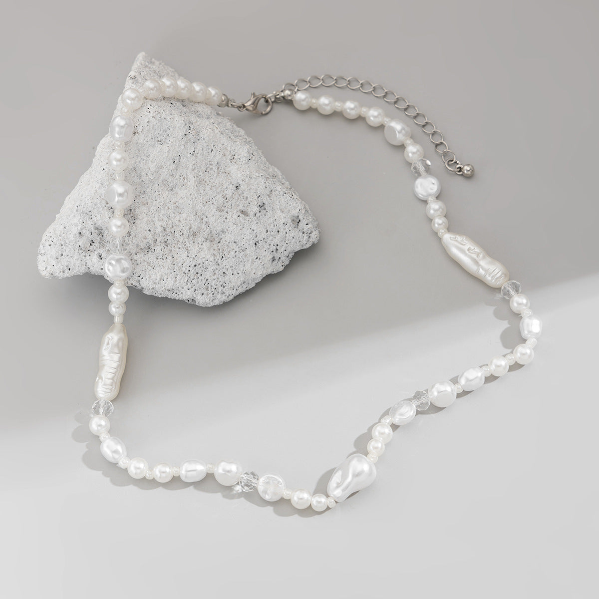 Silver-Plated Artificial Beaded Minimal Necklace