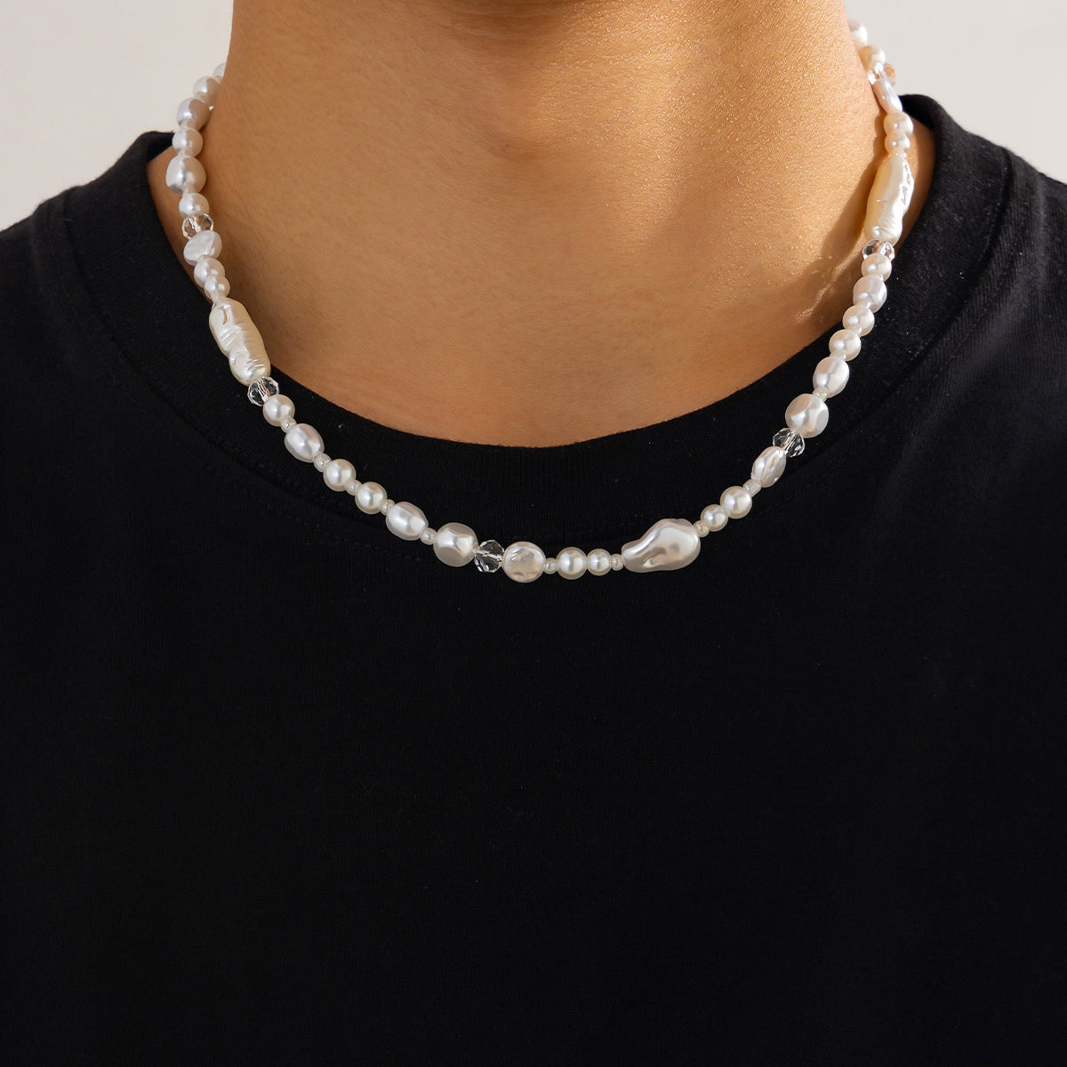 Silver-Plated Artificial Beaded Minimal Necklace