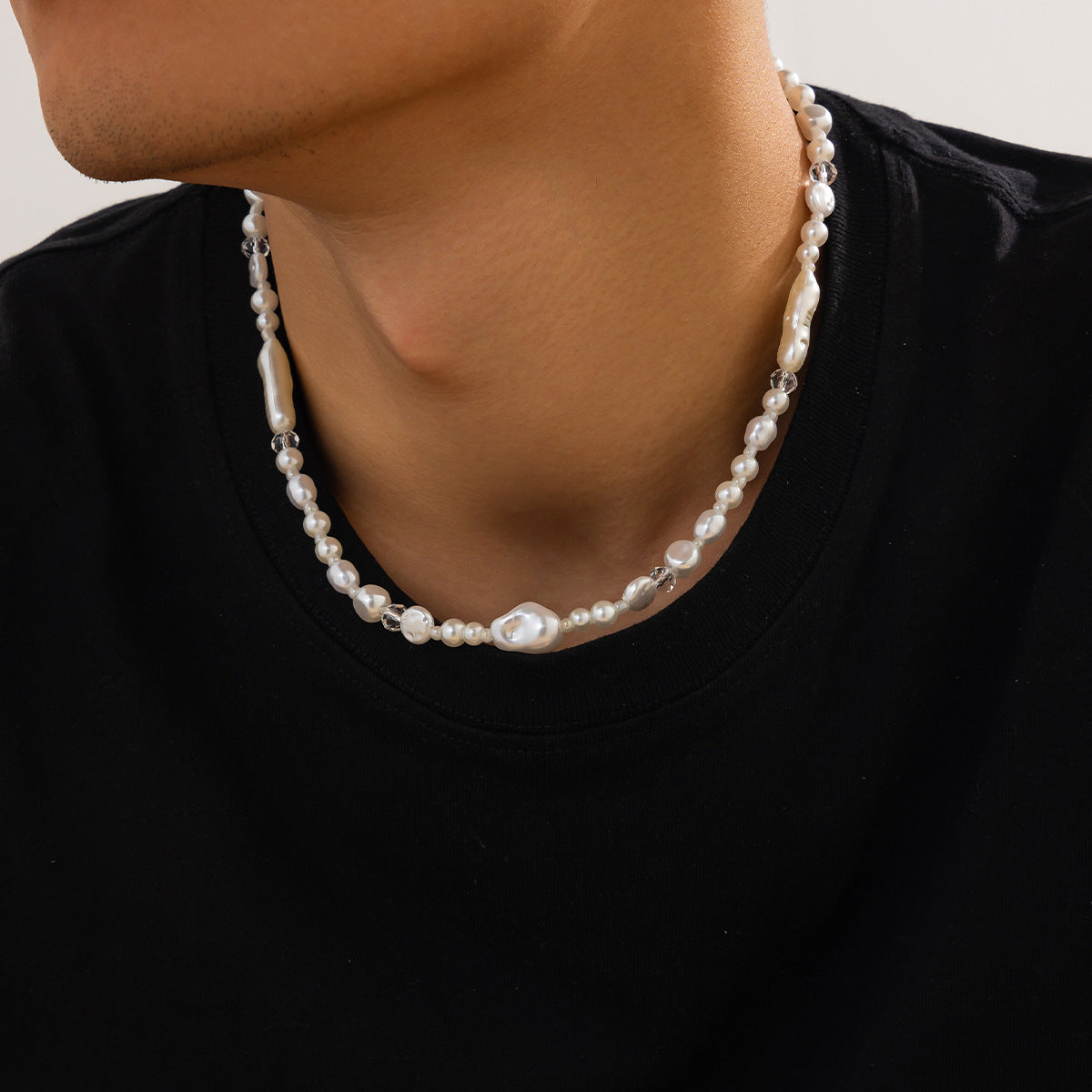 Silver-Plated Artificial Beaded Minimal Necklace