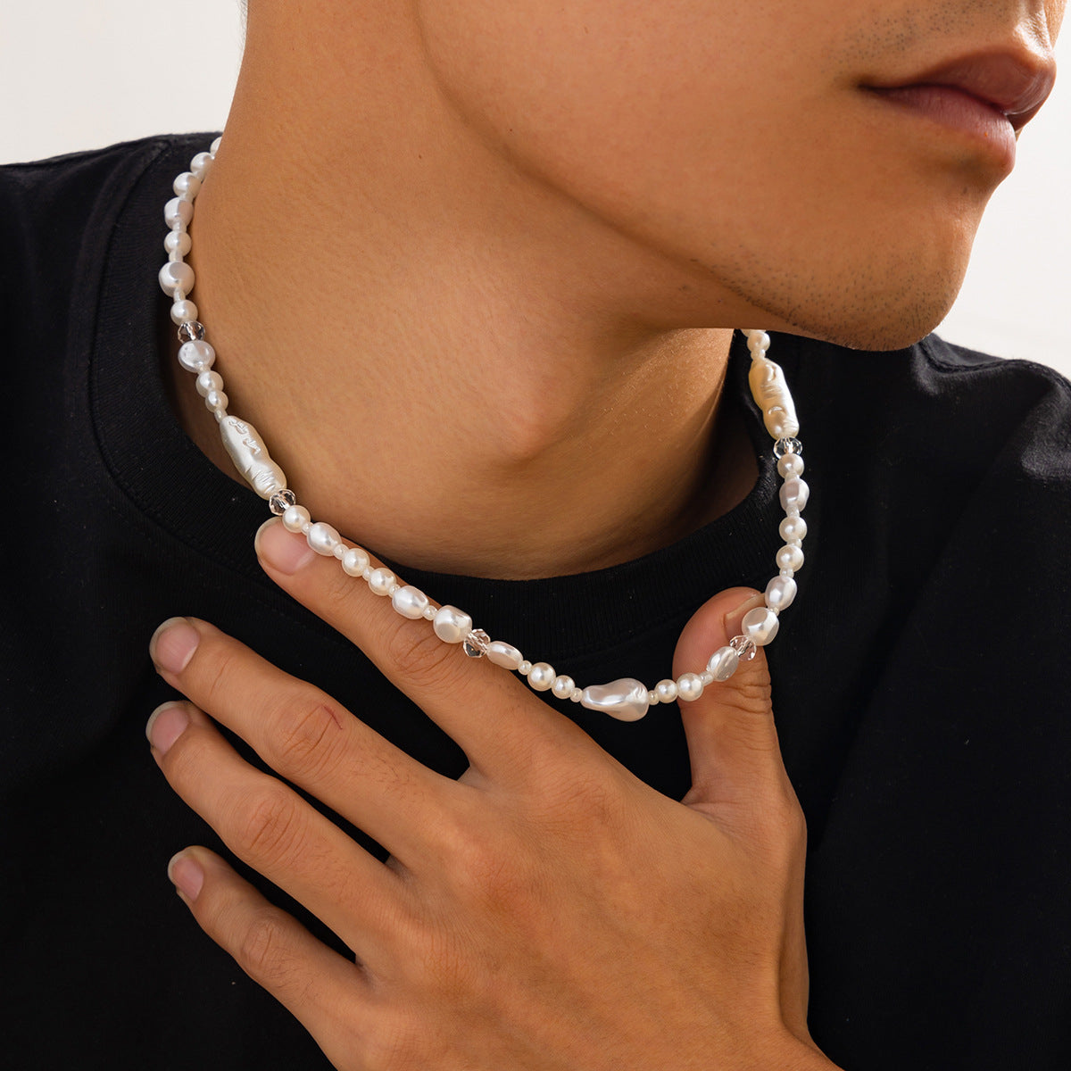 Silver-Plated Artificial Beaded Minimal Necklace