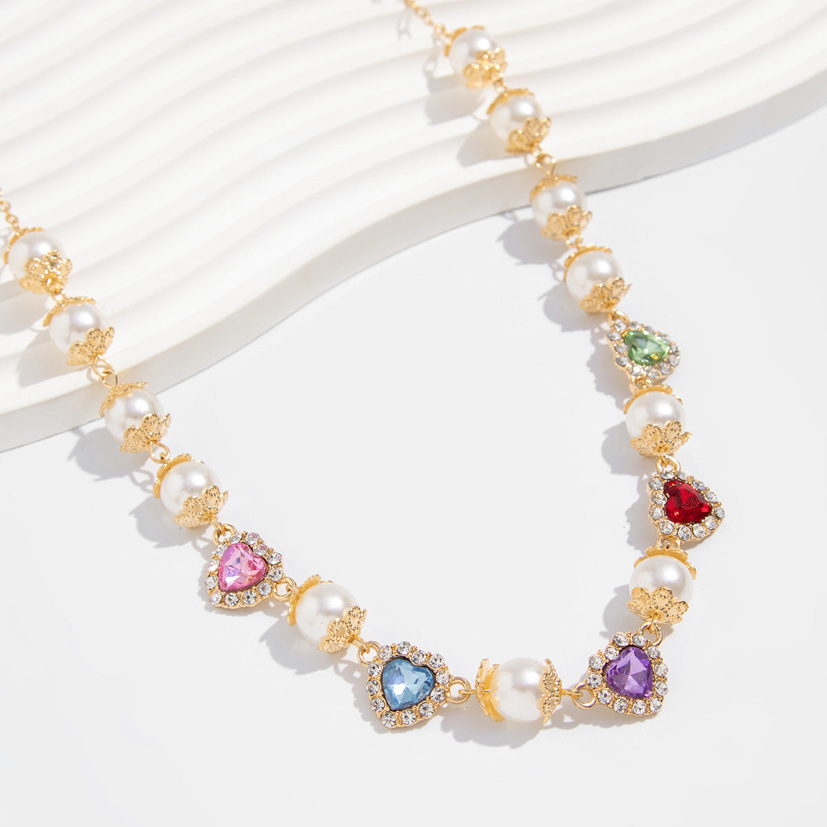 Gold-Plated Artificial Stones Studded And Beaded Necklace