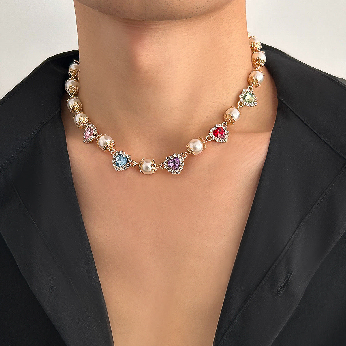 Gold-Plated Artificial Stones Studded And Beaded Necklace