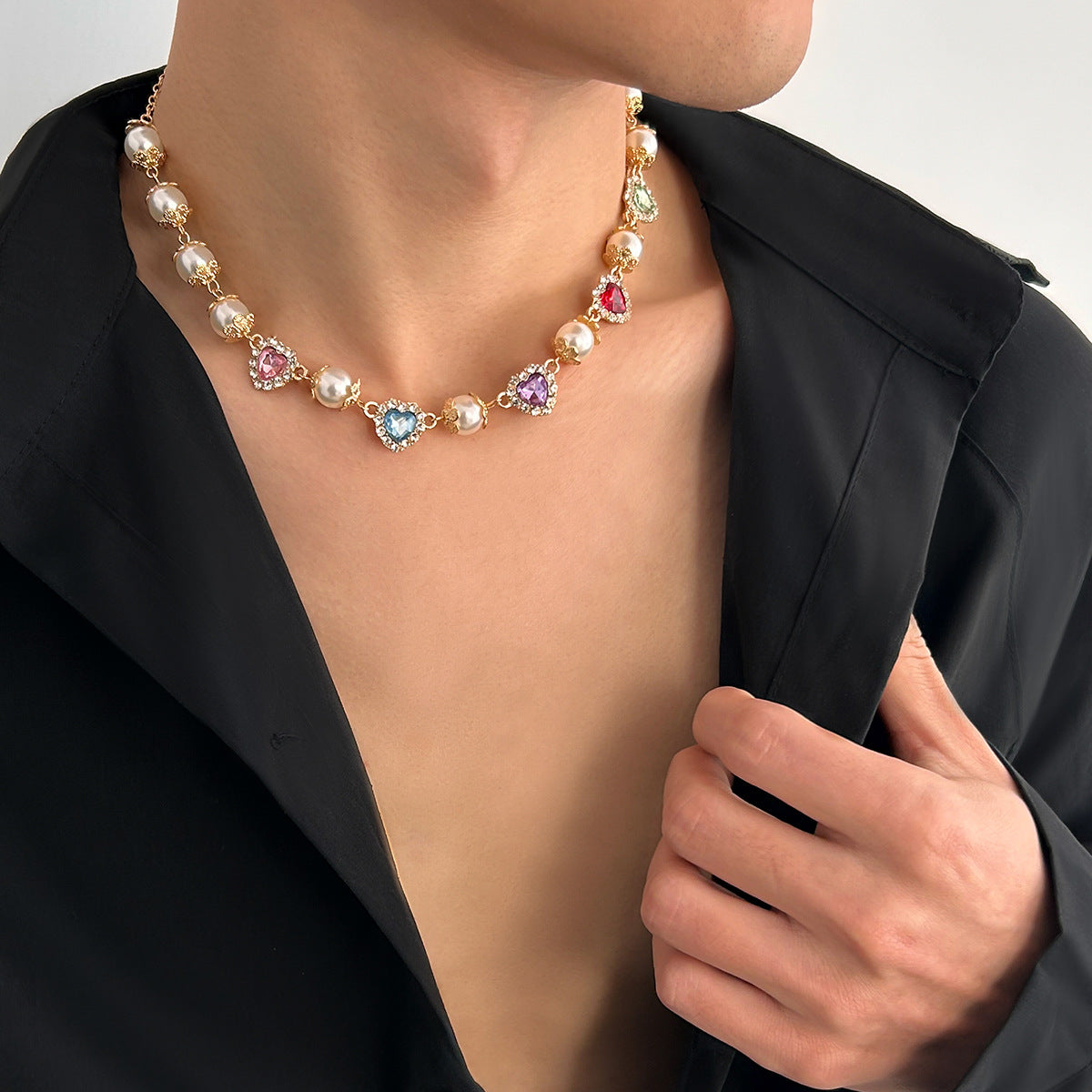 Gold-Plated Artificial Stones Studded And Beaded Necklace