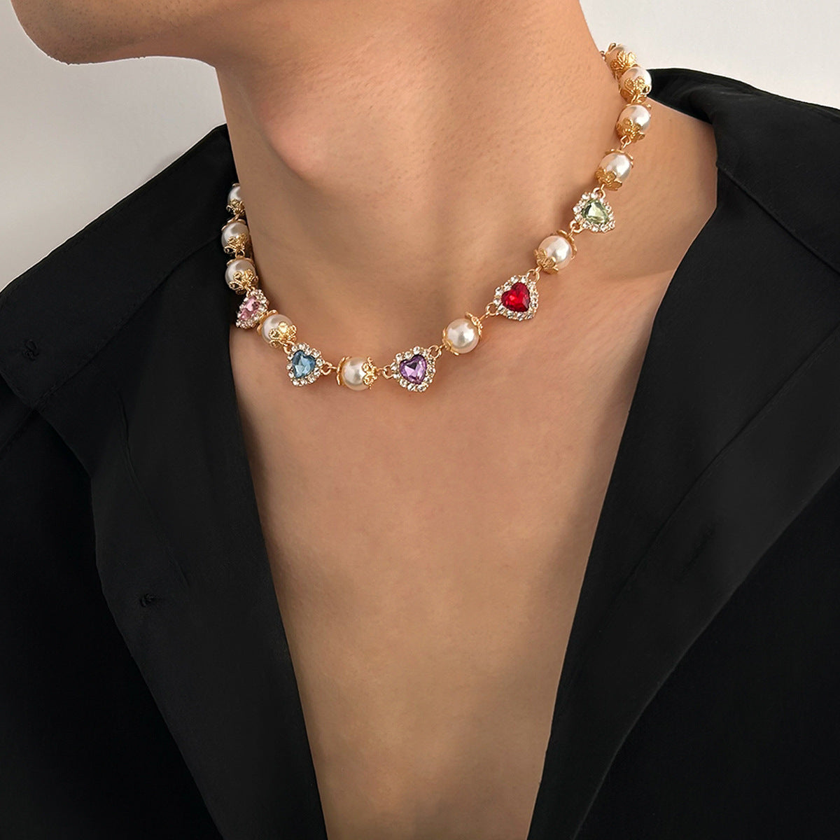 Gold-Plated Artificial Stones Studded And Beaded Necklace