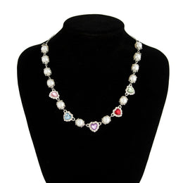 Silver-Plated Artificial Stones Studded And Beaded Necklace