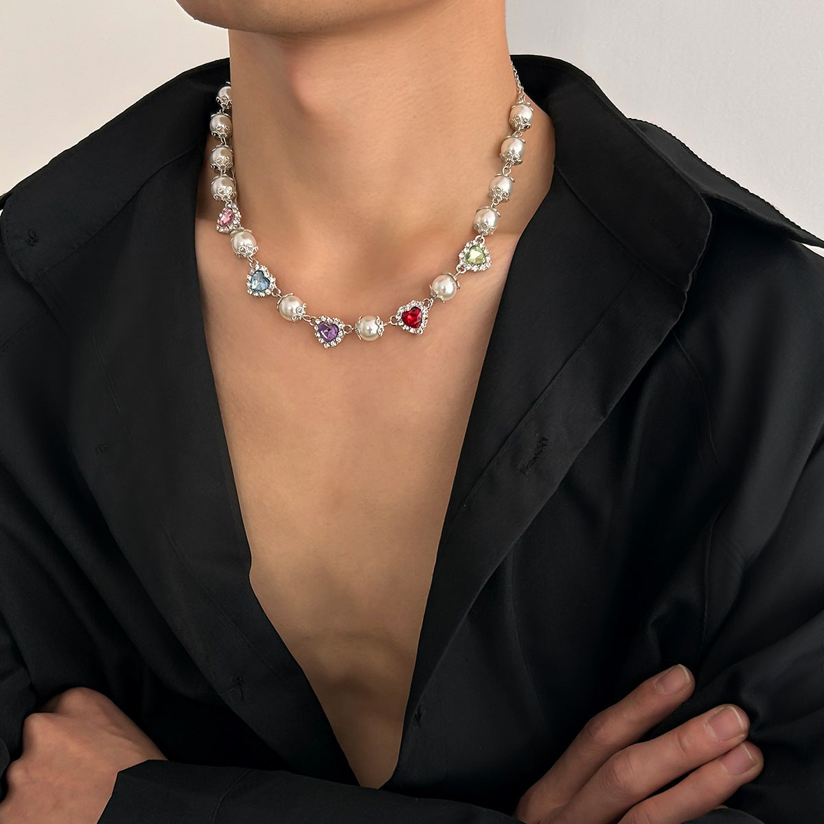 Silver-Plated Artificial Stones Studded And Beaded Necklace