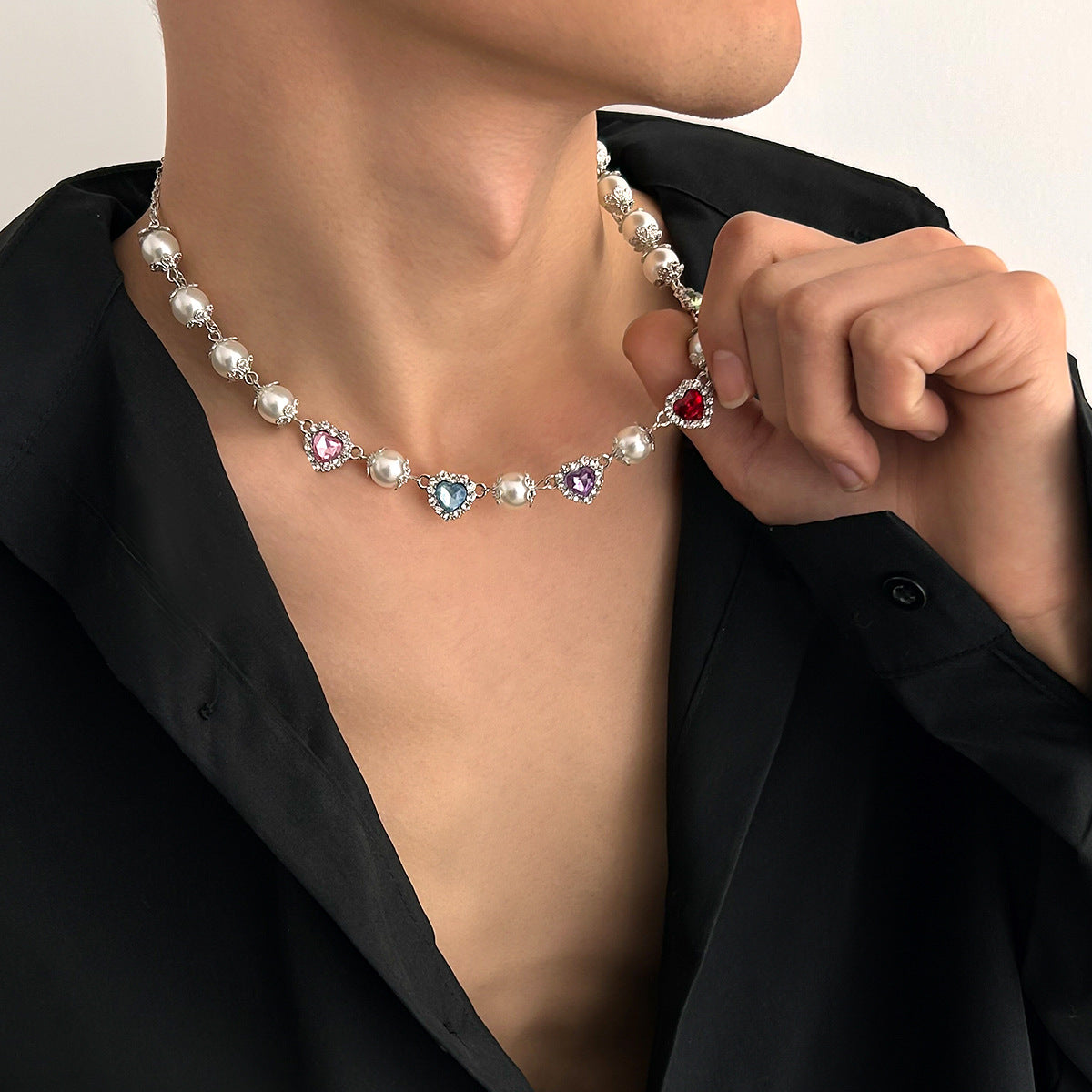Silver-Plated Artificial Stones Studded And Beaded Necklace