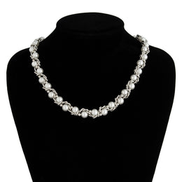 Silver-Plated Artificial Stones Beaded Necklace