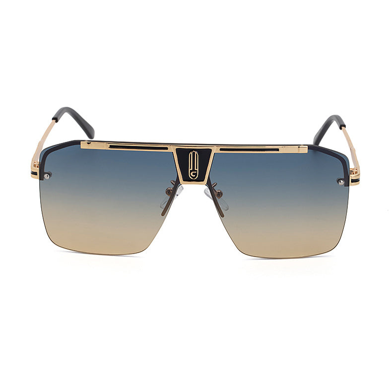Men Metal Rimless Oversized Sunglasses
